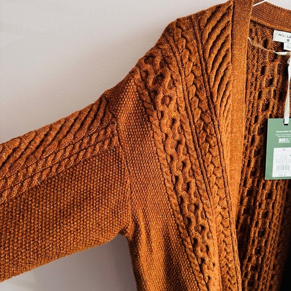 NEW Nili Lotan x Target size XL Sweater Rusty Orange Brown Cabled Cardigan - Picture 6 of 10